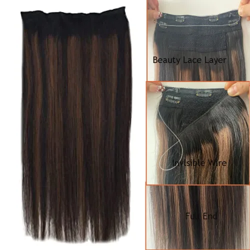 Vista 5 de Extensiones de cabello con alambre negro, extensiones de cabello balayage, extensiones de cabello con alambre de cabello humano, 14 pulgadas 70 g
