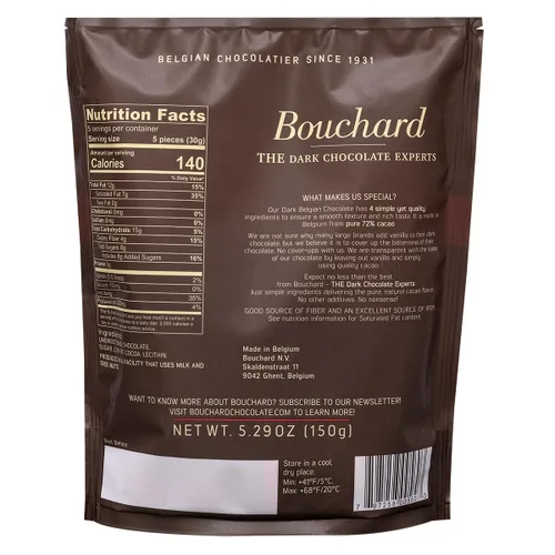 Vista 2 de Chocolate Belga Oscuro Premium Bouchard con 72% Cacao (150g / 5.29 OZ)