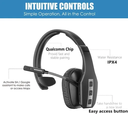 Vista 5 de Conambo Trucker Auriculares Bluetooth con CVC8.0 Tres micrófonos Cancelación de ruido 35Hrs HD Talktime Auriculares inalámbricos manos libres