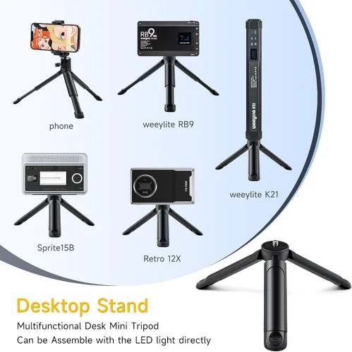 Vista 7 de Mini trípode de 1/4, soporte de escritorio C01 Pro de sobremesa, trípode compacto con tornillo de 1/4 pulgadas para luz weeylite K21, luz de foto