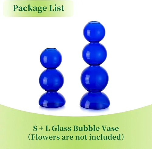 Vista 7 de Jarrones de Burbujas de Vidrio para Flores, Hewory 2 piezas Jarrones Únicos Azules Lindos para Flores Individuales para Centros de Mesa, Jarrón