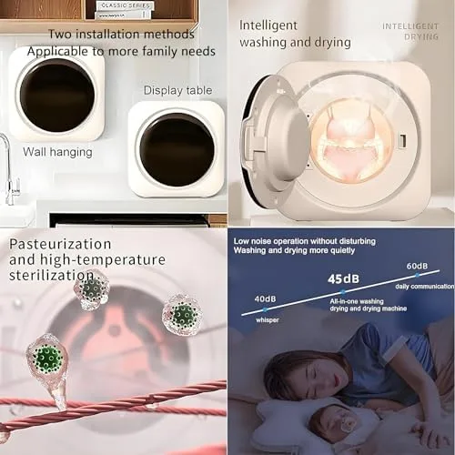 Vista 8 de Mini lavadora y secadora portátil 2 en 1, lavadora de carga frontal totalmente automática de 3.5 litros con control LCD para ropa pequeña, ropa
