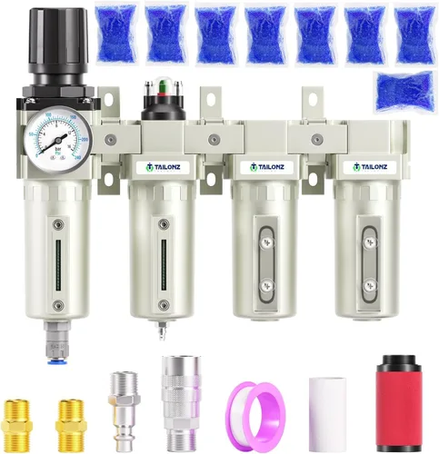 Vista 16 de TAILONZ PNEUMATIC 0-240PSI Sistema de secado de aire industrial de tres etapas grado NPT de 1/2 pulgada, filtro de partículas, filtro coalescente