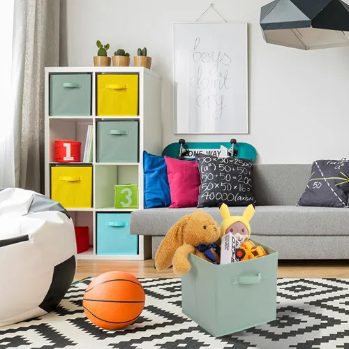 Vista 6 de Stero - Contenedores de tela para almacenamiento de 13x13x13 pulgadas, paquete de 6 cubos de almacenamiento de colores divertidos con asas, cestas