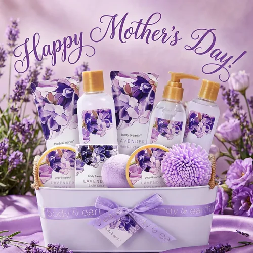 Vista 2 de BODY & EARTH Cestas de regalo de spa de lavanda para mujeres, regalos lujosos para mujeres, juegos de baño y cuerpo, 11 piezas, juegos de baño