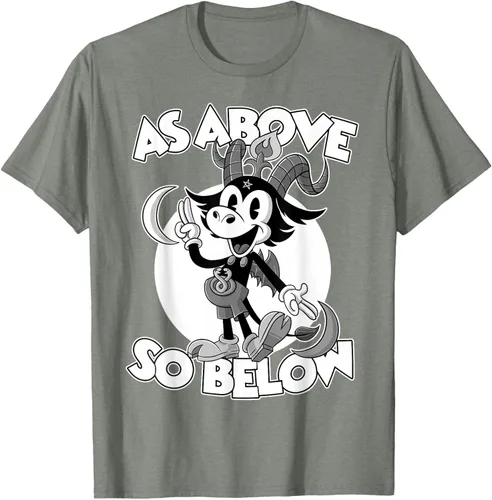 Vista 28 de Camiseta de dibujos animados retro de Baphomet Pagan As Above So Below, Negro, S