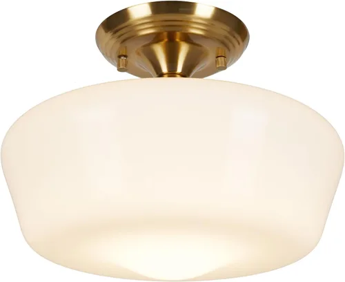 Vista 9 de Lámpara de techo estilo casa escolar semiempotrada con bombilla regulable y control remoto, lámpara de techo moderna dorada de 12" con pantalla