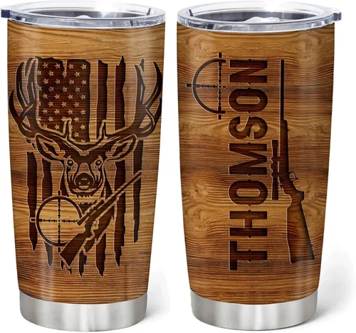 Vista 7 de Hyturtle Regalos personalizados de caza para hombres, vaso de caza de ciervos, taza de café de viaje de 20 onzas, acero inoxidable, regalo del día