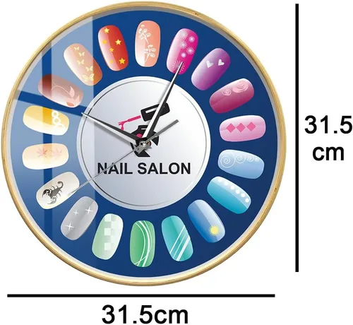 Vista 2 de Reloj de pared de salón de uñas de 12 pulgadas con marco de madera, silencioso sin tictac, funciona con pilas, esmalte de uñas y cuidado de dedos