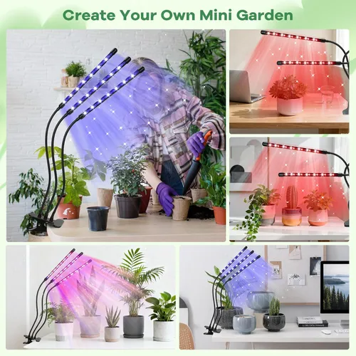 Vista 6 de Luces LED de crecimiento, 2 cabezales, luz roja y azul para plantas con abrazadera para plantas de interior y arranque de semillas, 10 niveles