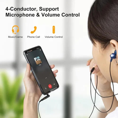 Vista 4 de CableCreation Adaptador de audio angular de 0.138 in, conector de auriculares estéreo TRRS de 1/8 macho a hembra compatible con auriculares