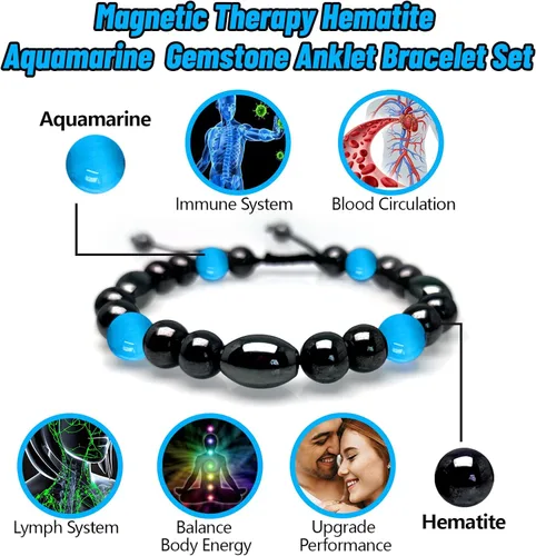 Vista 5 de Juego de pulseras tobilleras de terapia de hematita, Piedra