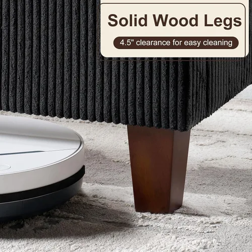 Vista 6 de HOWE - Base de cama tapizada tamaño Queen, plataforma con cabecera de 50.8" estilo abatible, patas de pana/madera maciza, no necesita somier, sin
