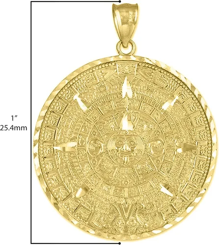 Vista 4 de 14K Yellow Gold Round Aztec Mayan Calendar Charm Pendant - Choice of Pendant