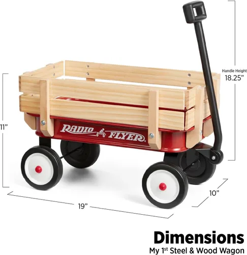 Vista 4 de Radio Flyer Mini vagón de acero y madera para niños, vagón de juguete de 19 pulgadas para niños de 1.5 años en adelante, versión de tamaño de juego
