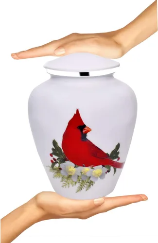 Vista 3 de BOLD & DIVINE Urna para adultos, urna de cremación de pájaro cardenal rojo Urna conmemorativa para adultos, entierro, urnas de cremación fúnebre