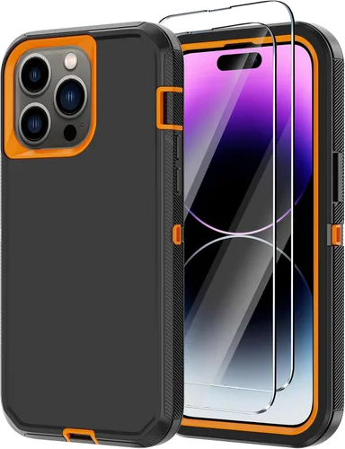 Vista 23 de Funda para iPhone 14 Pro Max con 2 protectores de pantalla, resistente de servicio pesado a prueba de golpes, protección contra caídas, resistente