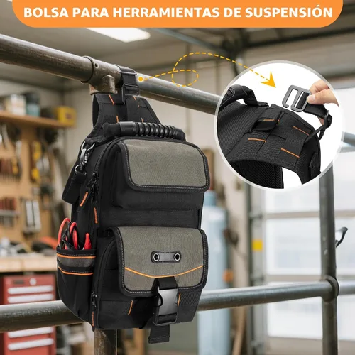 Vista 4 de Bolsa de herramientas para electricistas Trahzia, organizador de herramientas HVAC con cremallera, asa ergonómica y correa de hombro para técnicos