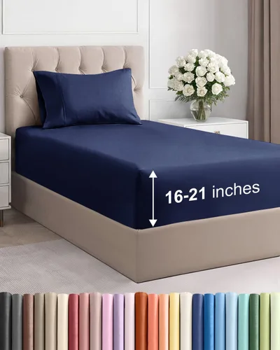 Vista 81 de Juego de sábanas tamaño Queen con bolsillos extra profundos, sábanas transpirables y refrescantes de 4 piezas, ropa de cama de lujo para hotel