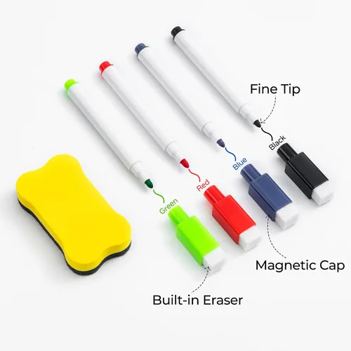 Vista 7 de M&G Pizarra magnética de borrado en seco para refrigerador, pizarra blanca de 12 x 8 pulgadas para cocina, juego de pizarra blanca pequeña con 4