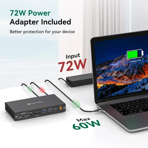 Vista 5 de Estación de acoplamiento Thunderbolt 4 monitores 4K a 60Hz para M1 M2 M3 M4 MacBook Pro/Air con tecnología DisplayLink, Base USB C 15 en 1 con 4