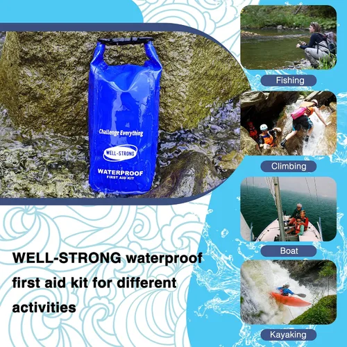 Vista 7 de Kit de primeros auxilios para lancha con herramientas de supervivencia, 123 piezas impermeables de emergencia con hebillas, accesorios compactos