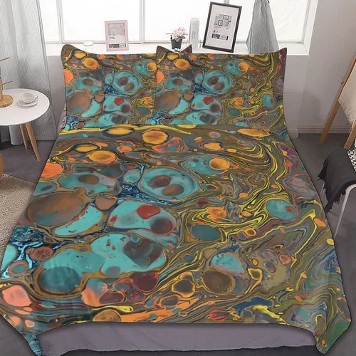 Vista 20 de Juego de 3 piezas de edredón neón que brilla en la oscuridad, funda de almohada de microfibra con cremallera para cama matrimonial, Queen