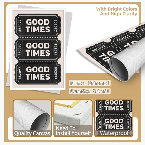 Vista 7 de Póster vintage negro con texto en inglés "Good Times" (Good Times) para habitación negra, estética, arte de pared, bar, carrito, impresiones