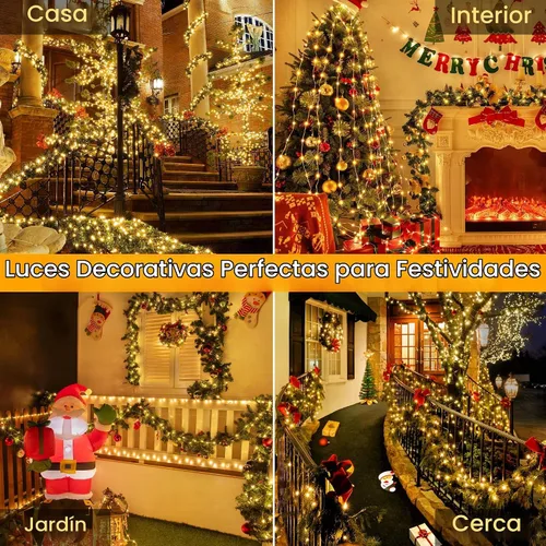 Vista 6 de Ollny Luces de Navidad de color blanco cálido, 600 LED de 197 pies, luces de árbol de Navidad IP67 impermeables, luces de hadas enchufables