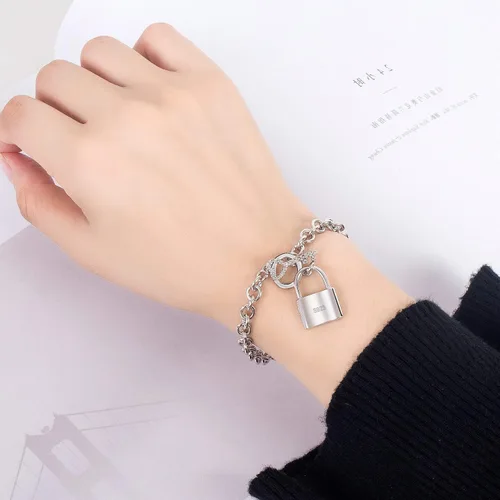 Vista 4 de Charm - Pulsera de plata de ley 925 con colgante de cerradura de llave para mujer, de plata maciza, joyería fina, regalo para esposa y novia