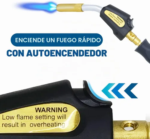 Vista 3 de Cabeza de Antorcha de Propano con Manguera de 1.43 m, Kit de Antorcha de Gas MAP Mapp Turbo Antorcha con Autoencendido, Válvula de Llama Ajustable