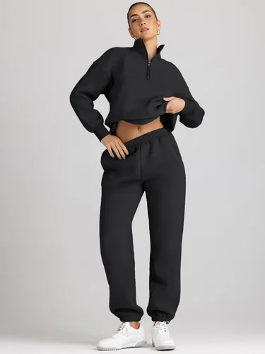 Vista 3 de AUTOMET Conjunto deportivo de 2 piezas para mujer, manga larga, media cremallera y pantalones deportivos holgados con bolsillos