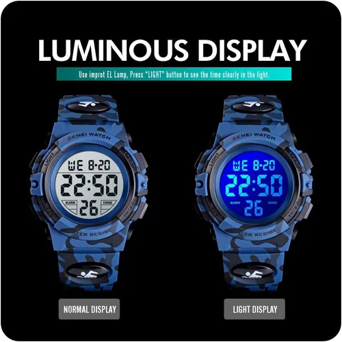 Vista 5 de FIZILI Reloj digital deportivo impermeable para niños, reloj despertador de 1224 H, cronómetro, calendario de 3 a 15 años, reloj de pulsera