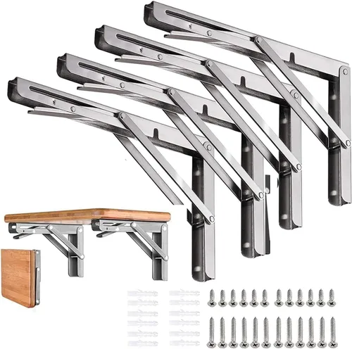 Vista 14 de Soportes plegables para estantes – 8 pulgadas, 2 piezas de metal resistente, soporte de estante plegable montado en la pared, ahorro de espacio