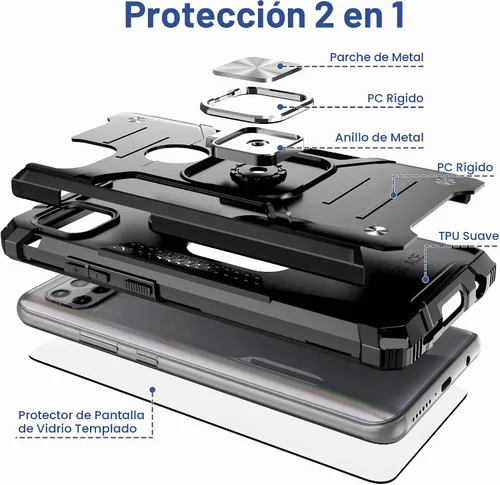 Vista 6 de Funda delgada para Moto One 5G Ace con protector de pantalla, absorción de golpes, resistente a prueba de caídas, con soporte de automóvil, funda