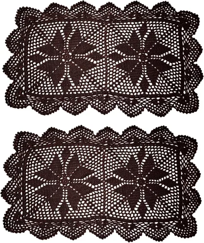 Vista 44 de Manteles individuales rectangulares de encaje de ganchillo de 12 x 21 pulgadas, hechos a mano, para comedor y cocina, camino de mesa