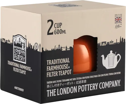 Vista 5 de London Pottery Tetera Farmhouse con infusor, cerámica, naranja, 2 tazas (20.3 fl oz)