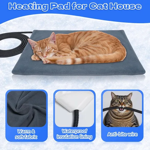 Vista 4 de Casa Grande con Calefacción para Gatos de Exterior, Casa Elevada para Gatos al Aire Libre Resistente a la Intemperie con Almohadilla Térmica