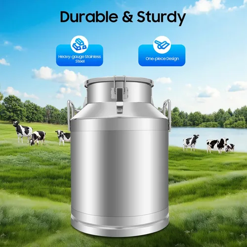 Vista 2 de Jarra de leche resistente de acero inoxidable de 50L/13 galones con tapa sellada de silicona, cubo de vino y recipiente para líquidos