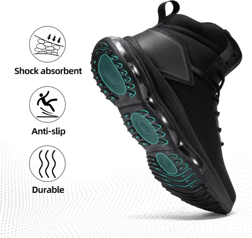 Vista 5 de Men's Waterproof Work Tactical Boots Side Zipper Hiking Combat Military Boots Non Slip Lightweight 6 Inches Negro