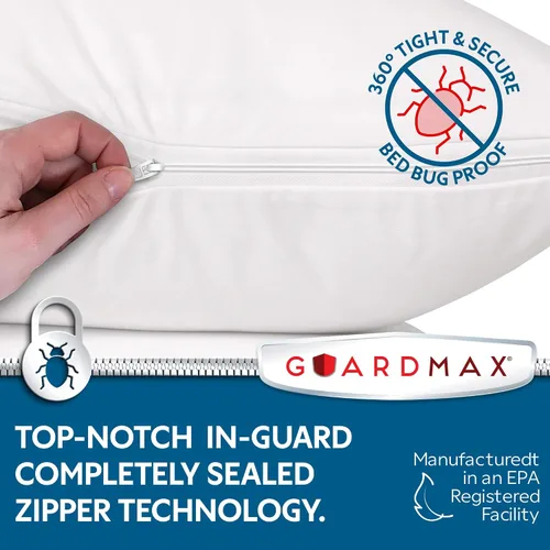 Vista 2 de Guardmax - Protector de almohada resistente al agua y a prueba de chinches - Con zipper - Juego de 2 - Silencioso, Poliuretano, Blanco, Estándar
