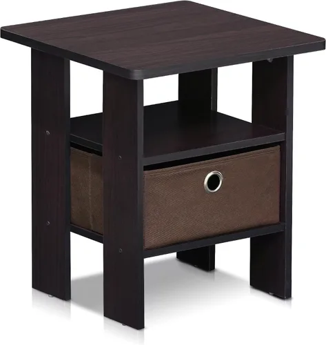 Vista 46 de Furinno Dario - Mesa auxiliar / estante de almacenamiento de noche con cajón de contenedor, pino ámbar/negro, 1 paquete, contenedor superior