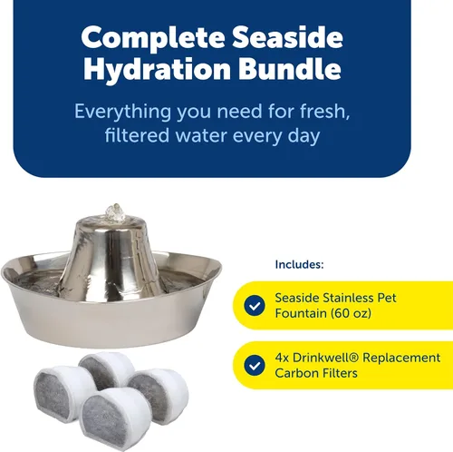 Vista 2 de PetSafe Seaside - Fuente de acero inoxidable para gatos y perros, filtros de agua adicionales y 1 bomba incluida, la torre crea un flujo relajante