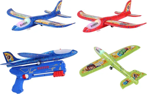 Vista 9 de Paquete de 3 lanzadores de aviones de juguete para niños, planeador de espuma ligera LED con lanzador de avión para jugar al aire libre, juguete