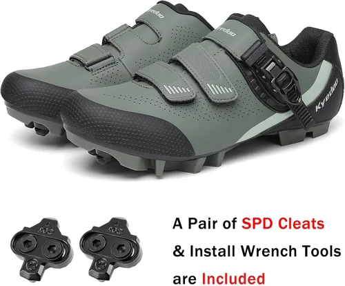 Vista 2 de Zapatos de ciclismo de montaña para hombre, hebilla de trinquete rápida, compatible con pedal de sistema SPD para interiores y exteriores, ciclismo