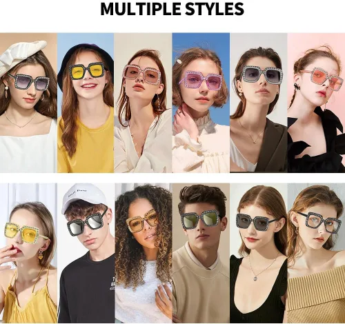 Vista 5 de Gafas de sol de moda para mujeres y hombres, gafas de sol retro de gran tamaño, gafas de sol de Halloween, accesorios de discoteca cuadrada