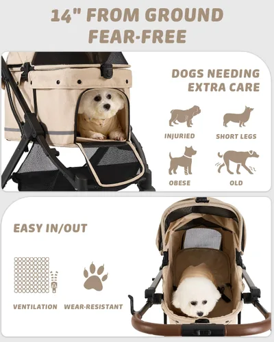 Vista 6 de HITTITE Pet Stroller with Weatherproof Cover, All-Terrain 4-Wheel Cat & Dog Stroller with Adjustable Canopy, Foldable Dog Strollers with Storage