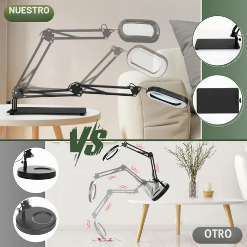 Vista 5 de Veemagni Lupa de Aumento 10X con Luz y Soporte, Vidrio Real Rectangular, 5 Modos de Color Regulables Lámpara de Escritorio LED 2 en 1 y Abrazadera