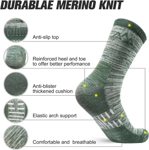 Vista 2 de innotree Paquete de 3 calcetines de senderismo de lana merino para hombres y mujeres, calcetines de senderismo acolchados micro Crew que absorben