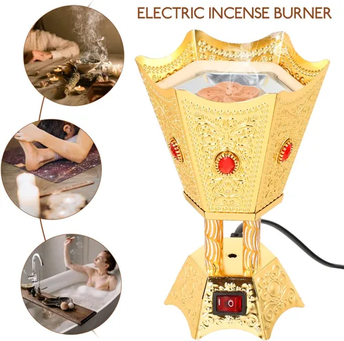 Vista 8 de FOMIYES Quemador de incienso eléctrico, estilo Oriente Medio, incensario portátil para oficina y decoración del hogar, ideal para yoga, spa